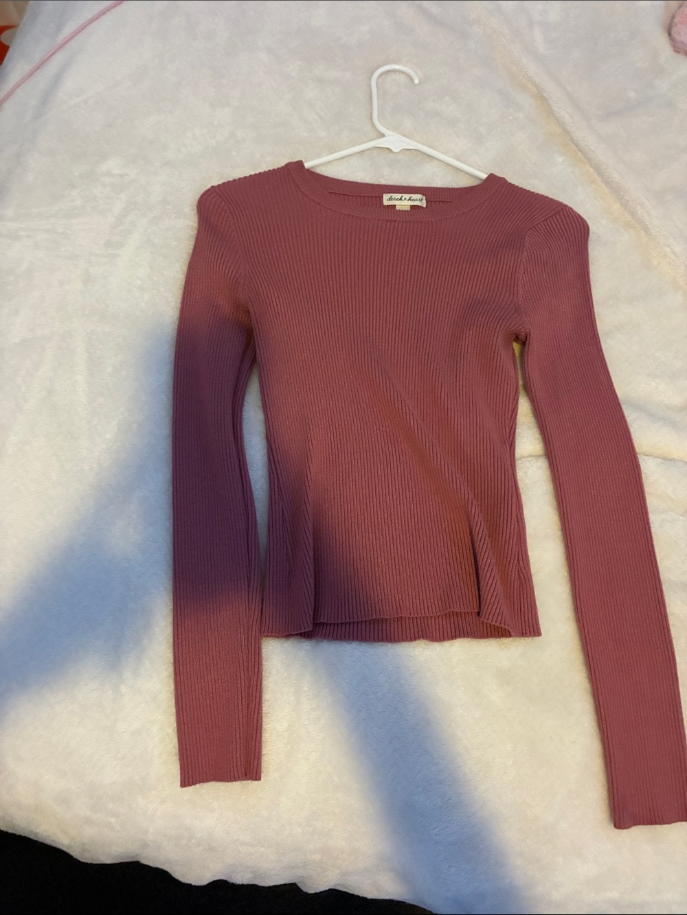 Pink Ribbed Long-Sleeve Crewneck Top